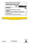 2023 Pearson Edexcel Level 3 GCE Chinese (spoken Mandarin/spoken Cantonese) Advanced PAPER 1: Listening, Reading and Translation Question Paper and Mark Scheme Combined Unveiling Excellence!!