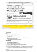 2023 Pearson Edexcel Level 3 GCE Biology A (Salters Nuffield) Advanced PAPER 1: The Natural Environment and Species Survival Question Paper and Mark Scheme Combined Unveiling Excellence!!