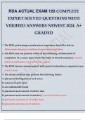 RDA ACTUAL EXAM 120 COMPLETE EXPERT SOLVED QUESTIONS WITH VERIFIED ANSWERS NEWEST 2024. A+ GRADED.