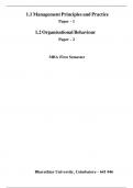 1.1 Management Principles and Practice Bharathiar University, Coimbatore - 641 046 MBA First Semester Paper - 1  1.2 Organisational Behaviour Paper - 2