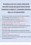 FLORIDA 6-20 ALL LINES ADJUSTER REVIEW EXAM 180 QUESTIONS WITH VERIFIED CORRECT ANSWERS