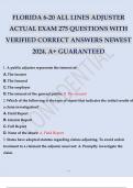 FLORIDA 6-20 ALL LINES ADJUSTER ACTUAL EXAM 275 QUESTIONS WITH VERIFIED CORRECT ANSWERS