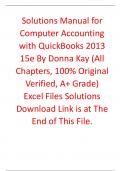 Solutions Manual for Computer Accounting with QuickBooks 2013 15th Edition By Donna Kay (All Chapters, 100% Original Verified, A+ Grade)