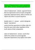 Program instructiRules of Replacement exam questions with 100% correct answers(graded A+)ons executing one at a time starts in main(), executing the statements within main's braces { }, one at a time    Input A program gets data, perhaps from a file, k