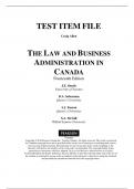 Test Bank For The Law and Business Administration in Canada, 14E J.E. Smyth