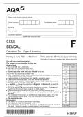 2023 AQA GCSE BENGALI FOUNDATION TIER PAPER 1 TEST TRANSCRIPT, QUESTION PAPER AND MARK SCHEME 8638LF BUNDLE