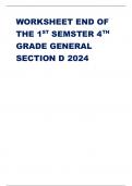 WORKSHEET END OF THE 1ST SEMSTER 4TH GRADE GENERAL SECTION D 2024