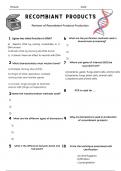 Revision Quiz on Production of Recombinant Products and Bioreactors 