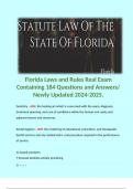 Florida Laws and Rules Real Exam Containing 184 Questions and Answers/ Newly Updated 2024-2025.