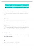 Edexcel A-Level Economics A: Definitions Questions & Correct Answers/ Graded A+