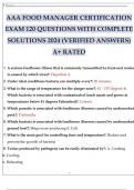 AAA FOOD MANAGER CERTIFICATION EXAM 120 QUESTIONS WITH COMPLETE SOLUTIONS 2024 (VERIFIED ANSWERS) A+ RATED