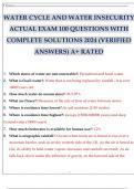 WATER CYCLE AND WATER INSECURITY ACTUAL EXAM 100 QUESTIONS WITH COMPLETE SOLUTIONS 2024 (VERIFIED ANSWERS) A+ RATED.