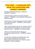 FTCE PREK – 3 LANGUAGE ARTS  EXAM TEST QUESTIONS AND  CORRECT ANSWERS