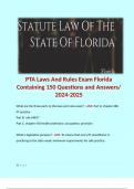 PTA Laws And Rules Exam Florida Containing 150 Questions and Answers/ 2024-2025