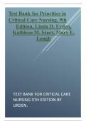 TEST BANK For Priorities in Critical Care Nursing, 9th Edition by Linda D. Urden, Kathleen M. Stacy, Verified Chapters 1 - 27, Complete Newest Version