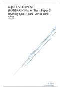 AQA GCSE CHINESE (MANDARIN)Higher Tier	Paper 3 Reading QUESTION PAPER JUNE 2023