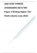 AQA GCSE CHINESE (MANDARIN) Paper 4 Writing Higher Tier Mark scheme June 2023