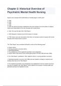 Chapter 2: Historical Overview of Psychiatric Mental Health Nursing Exam 2024/2025 Questions With Completed & Verified Solutions.