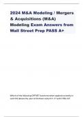 2024 M&A Modeling / Mergers & Acquisitions (M&A) Modeling Exam Answers from Wall Street Prep PASS A+