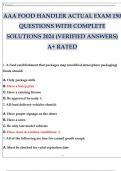 AAA FOOD HANDLER ACTUAL EXAM 150 QUESTIONS WITH COMPLETE SOLUTIONS 2024 (VERIFIED ANSWERS) A+ RATED