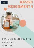 IOP2601 ASSIGNMENT 4 (COMPLETE ANSWERS) SEMESTER 1 -  DUE 27  MAY  2024