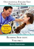 Occupational English Test: Preparation Book Reading Sub-test Volume 1 By Anna Hartford