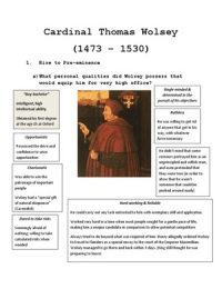 A-Level History: Cardinal Wolsey - Beginnings to Downfall