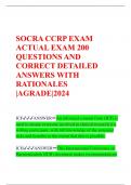 SOCRA CCRP EXAM ACTUAL EXAM 200 QUESTIONS AND CORRECT DETAILED ANSWERS WITH RATIONALES |AGRADE|2024