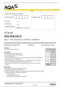 AQA A-level SOCIOLOGY Paper 3 Crime and Deviance with Theory and Methods Question Paper + Mark scheme [MERGED] June 2023