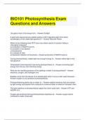 BIO101 Photosynthesis Exam Questions and Answers