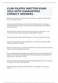 CLUB PILATES WRITTEN EXAM 2024 WITH GUARANTEED CORRECT ANSWERS