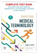COMPLETE TEST BANK  FOR QUICK AND EASY MEDICAL TERMINOLOGY 10TH EDITION BY LEONARD LATEST UPDATE 