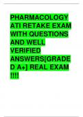 PHARMACOLOGY  ATI RETAKE EXAM  WITH QUESTIONS  AND WELL  VERIFIED  ANSWERS[GRADE D A+] REAL EXAM  !!!!