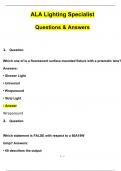 ALA Lighting Specialist Exam 2024 Questions and Answers (2024 / 2025) Updated Latest (Verified Answers)