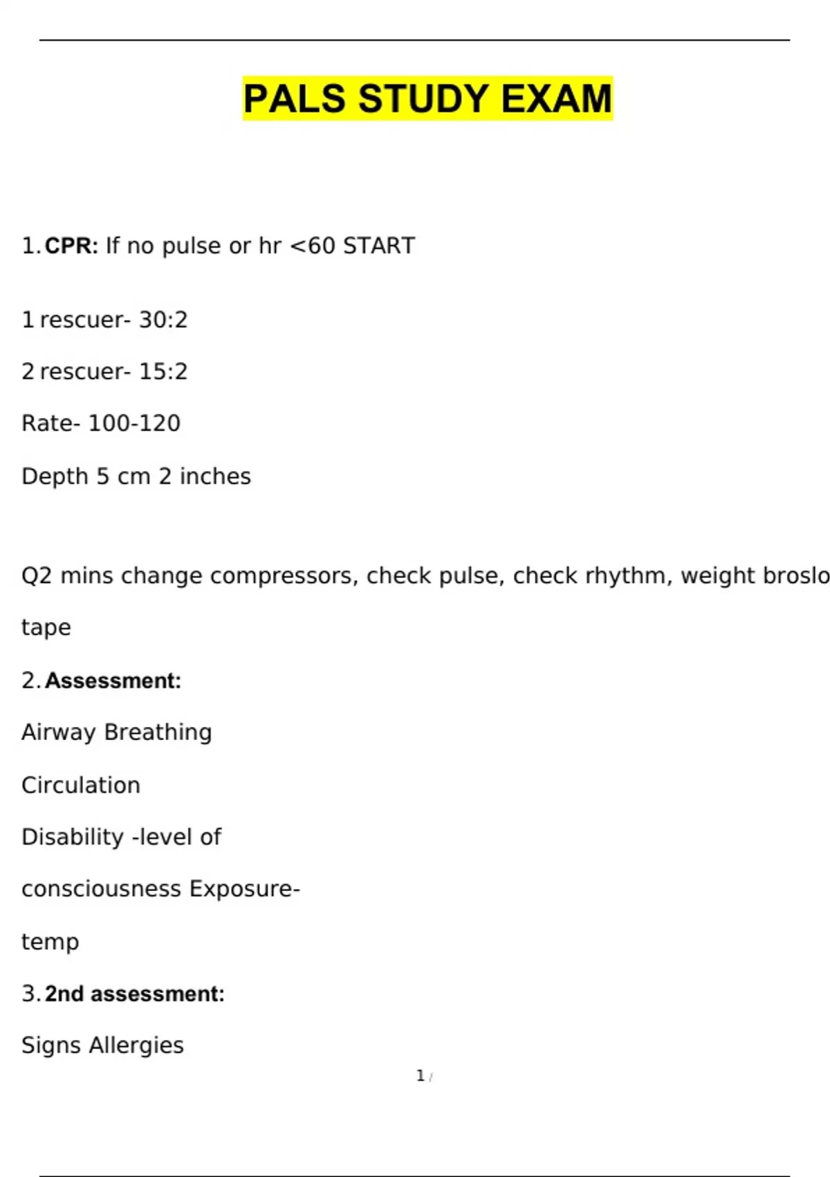 PALS Study Exam Updated 2024 Questions and Answers 2024 / 2025 ...