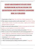 LEAD ABATEMENT STATE TEST SUPERVISOR ACTUAL EXAM 170 QUESTIONS AND VERIFIED ANSWERS 2024. A+ GRADED.pdf