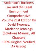 Solutions Manual For Anderson's Business Law and the Legal Environment Comprehensive Volume 21st Edition David  Twomey Marianne Jennings