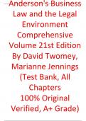 Test Bank For Anderson's Business Law and the Legal Environment Comprehensive Volume 21st Edition David  Twomey Marianne Jennings