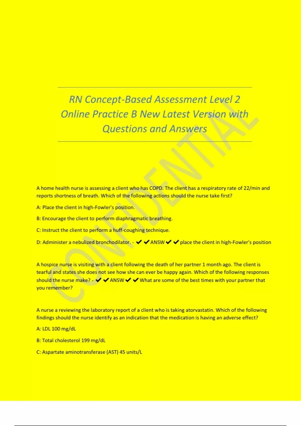 RN Concept-Based Assessment Level 2 Online Practice B New Latest ...