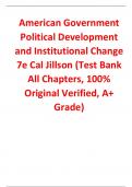 Test Bank for American Government Political Development and Institutional Change 7th Edition By Cal Jillson (All Chapters, 100% Original Verified, A+ Grade)