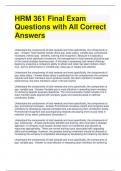 HRM 361 Final Exam Questions with All Correct Answers