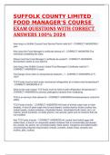 SUFFOLK COUNTY LIMITED FOOD MANAGER'S COURSE EXAM QUESTIONS WITH CORRECT ANSWERS 100% 2024