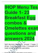 IHOP Menu Test Guide 1- 23 Breakfast Egg combos & Omelettes exam questions and answers 2024