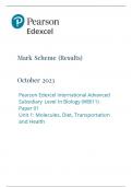 Pearson Edexcel International A Level Biology Paper 1 Mark Scheme 2023 (WBI11 Unit 1: Molecules, Diet, Transportation and Health) 