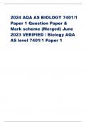 2024 AQA AS BIOLOGY 7401/1  Paper 1 Question Paper &  Mark scheme (Merged) June  2023 VERIFIED / Biology AQA  AS level 7401/1 Paper 1