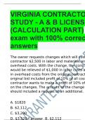 VIRGINIA CONTRACTORS STUDY - A & B LICENSE (CALCULATION PART) exam with 100% correct answers