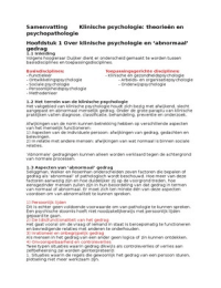 Samenvatting Klinische psychologie H1,9,11,12,13,14,15,16,17