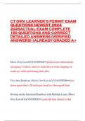 CT DMV LEARNER’S PERMIT EXAM QUESTIONS NEWEST 2024- 2025ACTUAL EXAM COMPLETE 150 QUESTIONS AND CORRECT DETAILED ANSWERS (VERIFIED ANSWERS) |ALREADY GRADED A+
