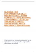 NURSING HESI FUNDAMENTALS EXAM NEWEST ACTUAL EXAM COMPLETE 100 QUESTIONS AND CORRECT DETAILED ANSWERS (VERIFIED ANSWERS) |ALREADY GRADED A+|newest 2024|