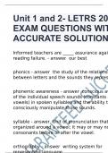 Unit 1 and 2- LETRS 2024 EXAM QUESTIONS WITH ACCURATE SOLUTIONS